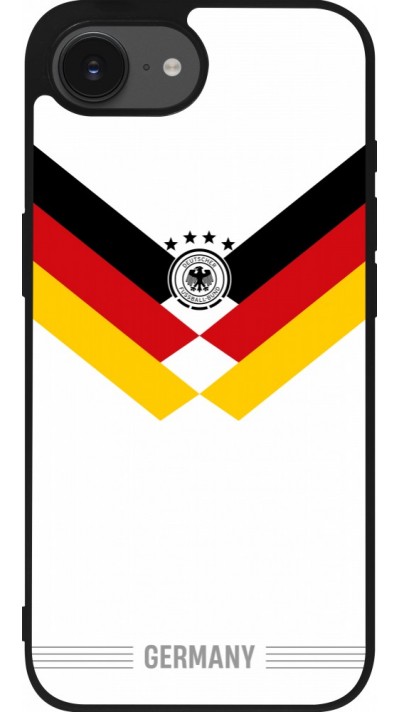 Coque iPhone 17e / 16e - Silicone rigide noir Maillot de football Allemagne 2026 personnalisable