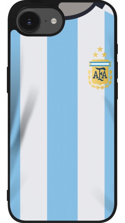 Coque iPhone 17e / 16e - Silicone rigide noir Maillot de football Argentine 2022 personnalisable