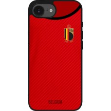Coque iPhone 17e / 16e - Silicone rigide noir Maillot de football Belgique 2022 personnalisable