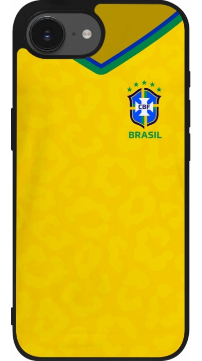 Coque iPhone 17e / 16e - Silicone rigide noir Maillot de football Brésil 2022 personnalisable