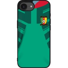 Coque iPhone 17e / 16e - Silicone rigide noir Maillot de football Cameroun 2022 personnalisable