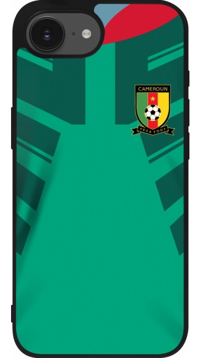 Coque iPhone 17e / 16e - Silicone rigide noir Maillot de football Cameroun 2022 personnalisable