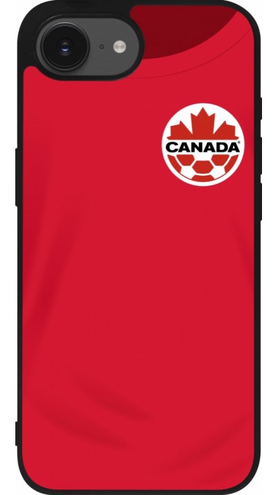Coque iPhone 17e / 16e - Silicone rigide noir Maillot de football Canada 2022 personnalisable
