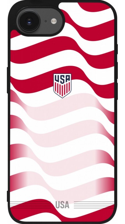Coque iPhone 17e / 16e - Silicone rigide noir Maillot de football États-Unis 2026 personnalisable