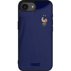 Coque iPhone 17e / 16e - Silicone rigide noir Maillot de football France 2022 personnalisable