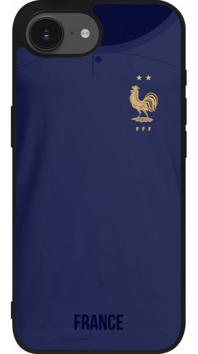 Coque iPhone 17e / 16e - Silicone rigide noir Maillot de football France 2022 personnalisable
