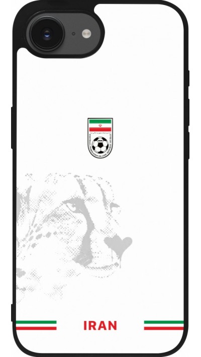 Coque iPhone 17e / 16e - Silicone rigide noir Maillot de football Iran 2026 personnalisable