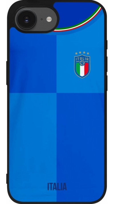 Coque iPhone 17e / 16e - Silicone rigide noir Maillot de football Italie 2022 personnalisable