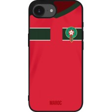 Coque iPhone 17e / 16e - Silicone rigide noir Maillot de football Maroc 2022 personnalisable