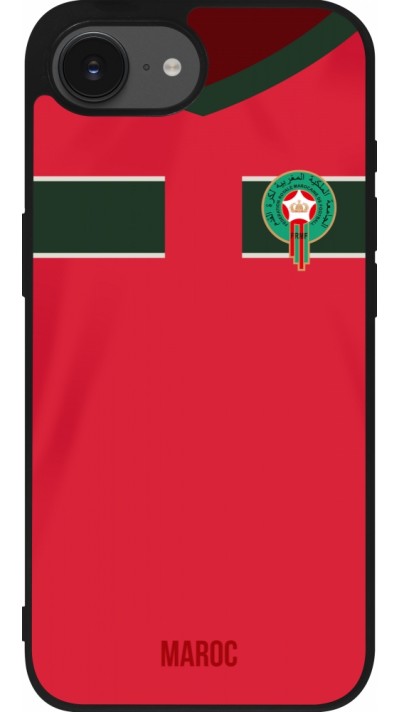 Coque iPhone 17e / 16e - Silicone rigide noir Maillot de football Maroc 2022 personnalisable