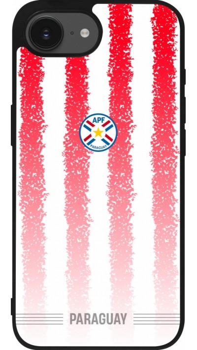 Coque iPhone 17e / 16e - Silicone rigide noir Maillot de football Paraguay 2026 personnalisable