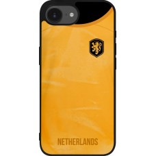 Coque iPhone 17e / 16e - Silicone rigide noir Maillot de football Pays-Bas 2022 personnalisable