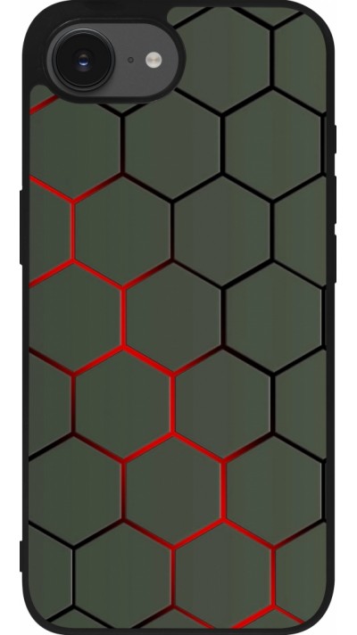 Coque iPhone 17e / 16e - Silicone rigide noir Geometric Line red