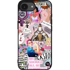 Coque iPhone 17e / 16e - Silicone rigide noir Girl Power Collage