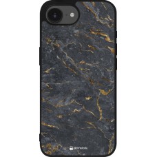 Coque iPhone 17e / 16e - Silicone rigide noir Grey Gold Marble
