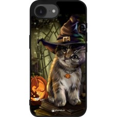 Coque iPhone 17e / 16e - Silicone rigide noir Halloween 21 Witch cat