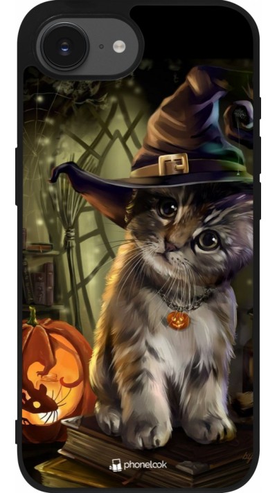 Coque iPhone 17e / 16e - Silicone rigide noir Halloween 21 Witch cat