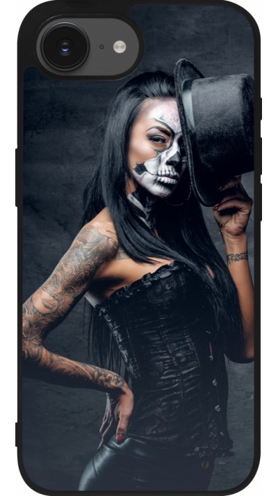 Coque iPhone 17e / 16e - Silicone rigide noir Halloween 22 Tattooed Girl