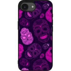 Coque iPhone 17e / 16e - Silicone rigide noir Halloween 2023 pink skulls