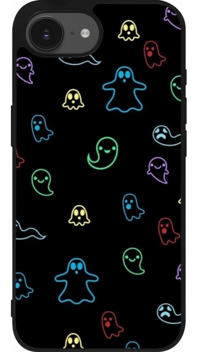 Coque iPhone 17e / 16e - Silicone rigide noir Halloween 2024 colorful ghosts