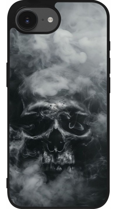 Coque iPhone 17e / 16e - Silicone rigide noir Halloween 2024 smoky skull
