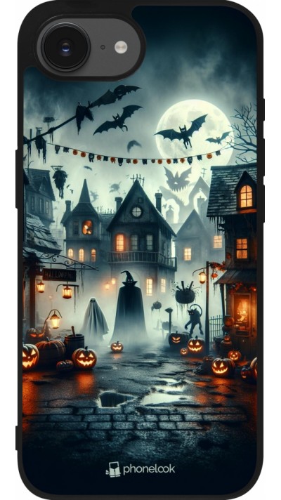 Coque iPhone 17e / 16e - Silicone rigide noir Halloween Spookville