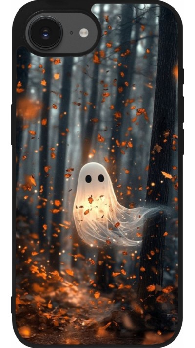 Coque iPhone 17e / 16e - Silicone rigide noir Halloween 2025 Ghost in the forest