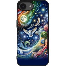 Coque iPhone 17e / 16e - Silicone rigide noir hibou volant floral