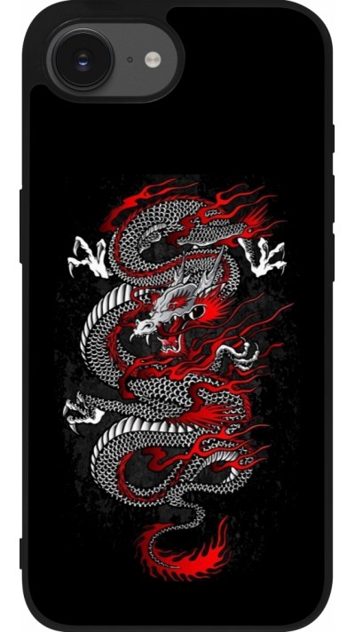 Coque iPhone 17e / 16e - Silicone rigide noir Japanese style Dragon Tattoo Red Black