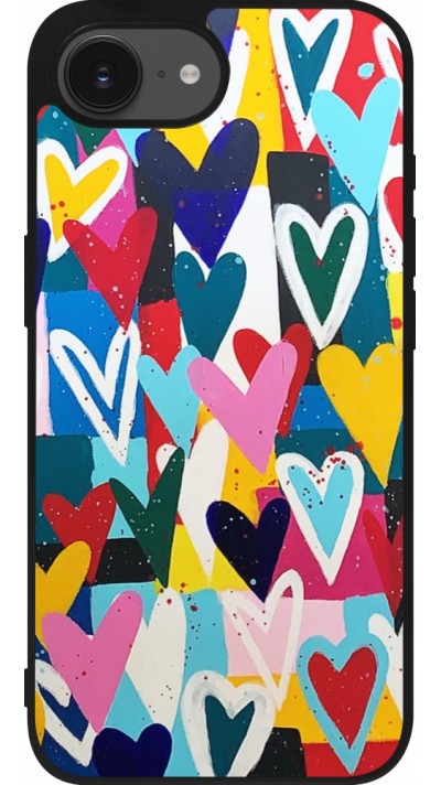 Coque iPhone 17e / 16e - Silicone rigide noir Joyful Hearts