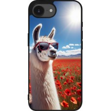 Coque iPhone 17e / 16e - Silicone rigide noir Lama Chic en Coquelicot