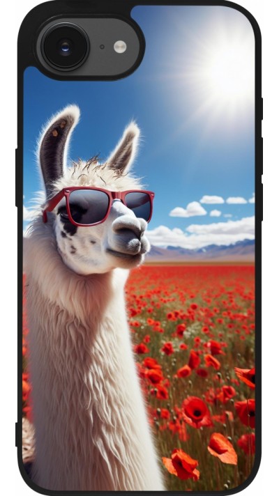 Coque iPhone 17e / 16e - Silicone rigide noir Lama Chic en Coquelicot