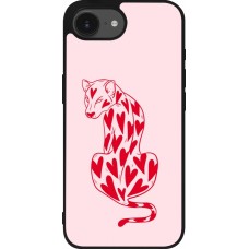 Coque iPhone 17e / 16e - Silicone rigide noir Leopard with hearts 2026