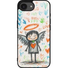Coque iPhone 17e / 16e - Silicone rigide noir Little Angel Sketch Love