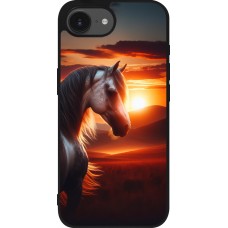 Coque iPhone 17e / 16e - Silicone rigide noir Majestic Sunset Horse