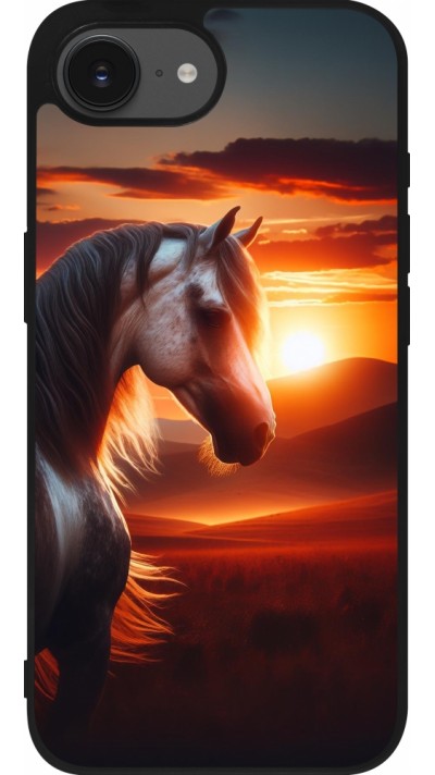 Coque iPhone 17e / 16e - Silicone rigide noir Majestic Sunset Horse
