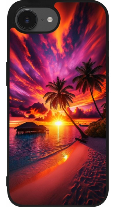 Coque iPhone 17e / 16e - Silicone rigide noir Maldives Dusk Bliss