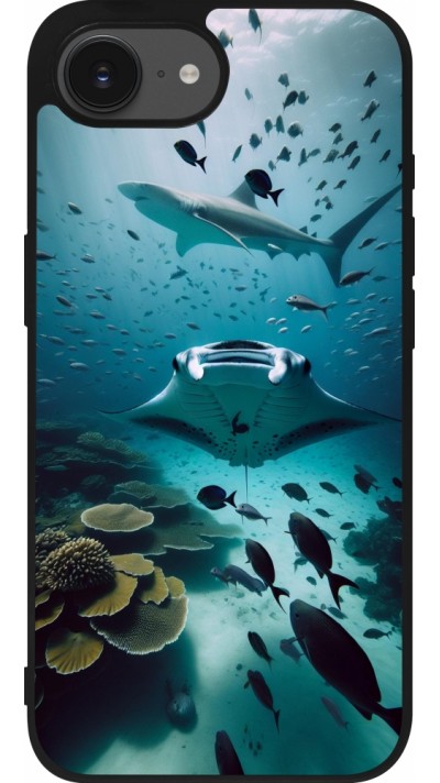Coque iPhone 17e / 16e - Silicone rigide noir Manta Lagon Nettoyage