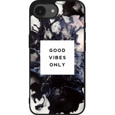 Coque iPhone 17e / 16e - Silicone rigide noir Marble Good Vibes Only