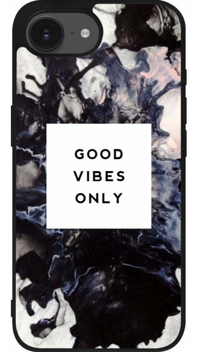 Coque iPhone 17e / 16e - Silicone rigide noir Marble Good Vibes Only