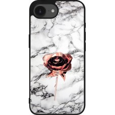 Coque iPhone 17e / 16e - Silicone rigide noir Marble Rose Gold