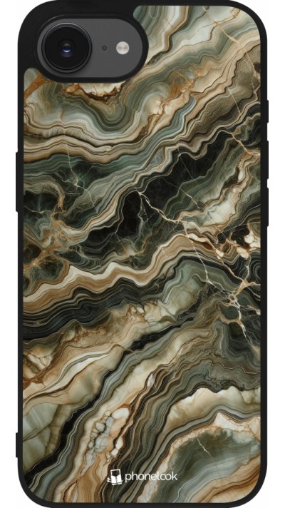 Coque iPhone 17e / 16e - Silicone rigide noir Marbre Olive