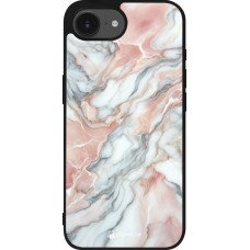 Coque iPhone 17e / 16e - Silicone rigide noir Marbre Rose Lumineux