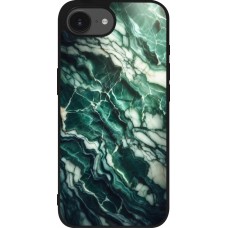 Coque iPhone 17e / 16e - Silicone rigide noir Marbre vert majestueux