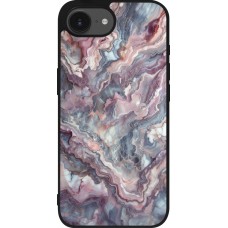 Coque iPhone 17e / 16e - Silicone rigide noir Marbre violette argentée