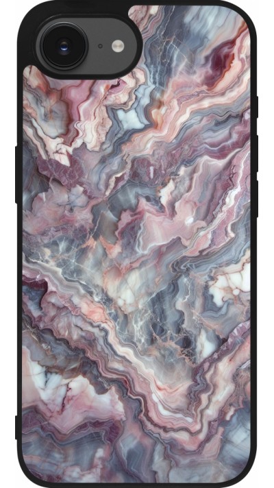 iPhone 16e Case Hülle - Silikon schwarz Violetter silberner Marmor