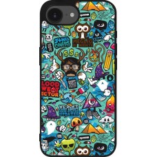 Coque iPhone 17e / 16e - Silicone rigide noir Mixed Cartoons Turquoise