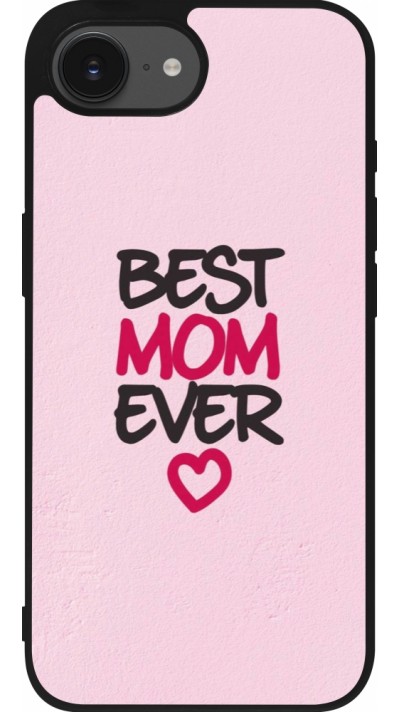 Coque iPhone 17e / 16e - Silicone rigide noir Mom 2023 best Mom ever pink