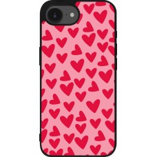 Coque iPhone 17e / 16e - Silicone rigide noir Mom 2024 petits coeurs