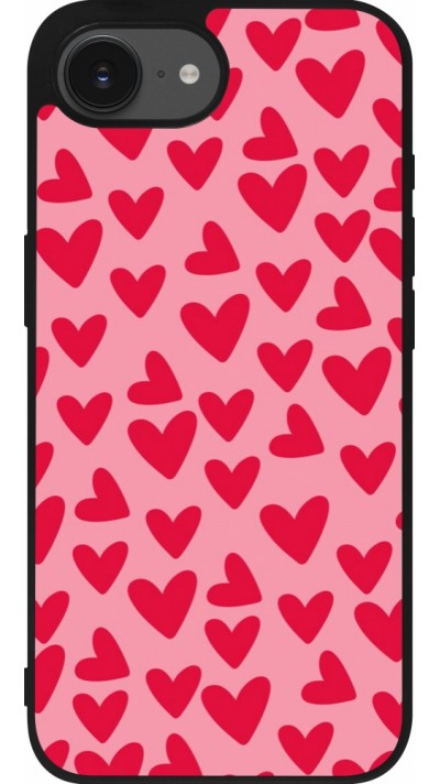 Coque iPhone 17e / 16e - Silicone rigide noir Mom 2024 petits coeurs